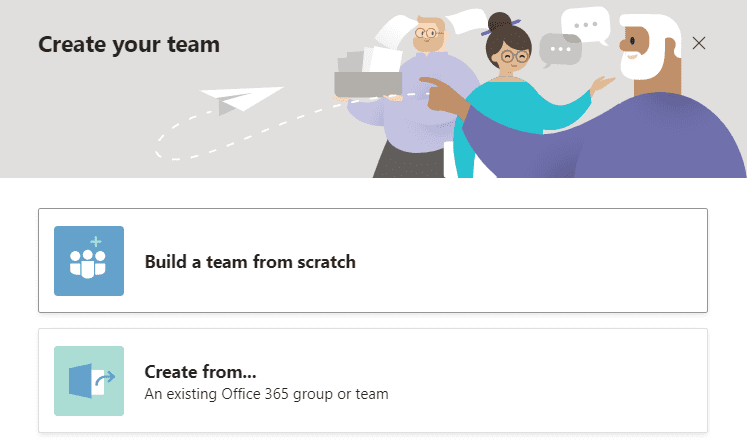 Create team from scratch or from Office 365 group screenshot